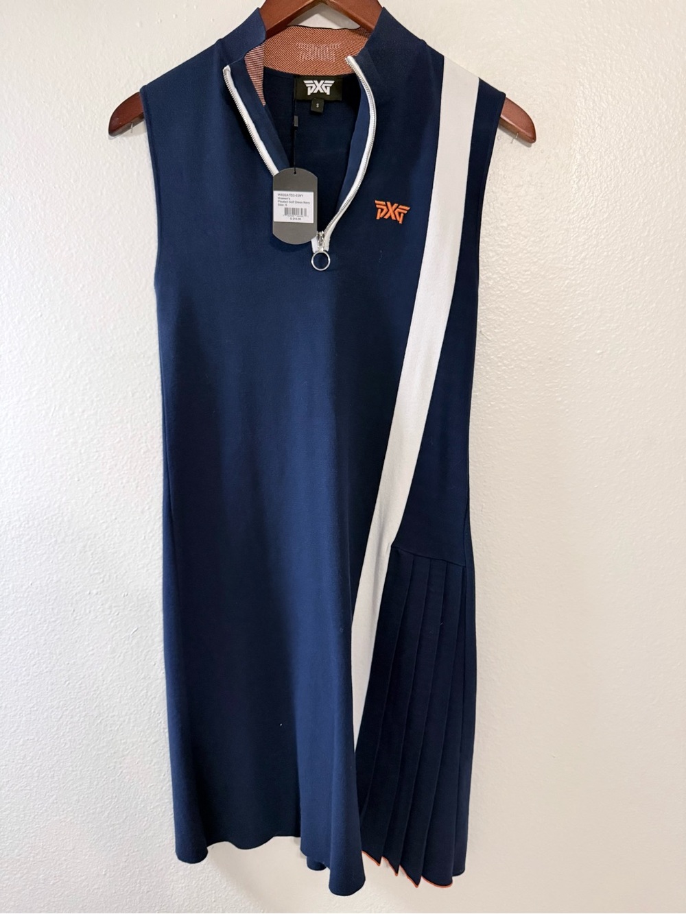 PXG Navy Golf Dress with White Zipper Trim and Orange Logo (NWT)